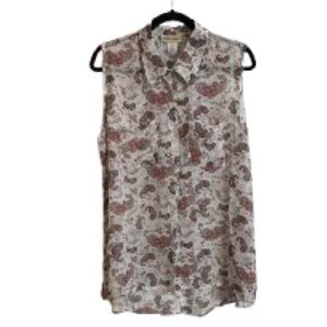 Sleeveless Paisley Button-Up Blouse in Cream and Dusty Rose - Size XL